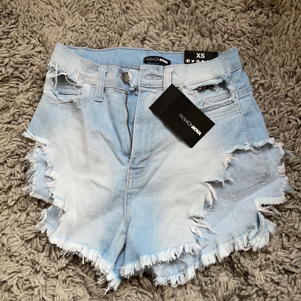 DESTRUCTION ZONE AHEAD CUT OUT DENIM SHORTS